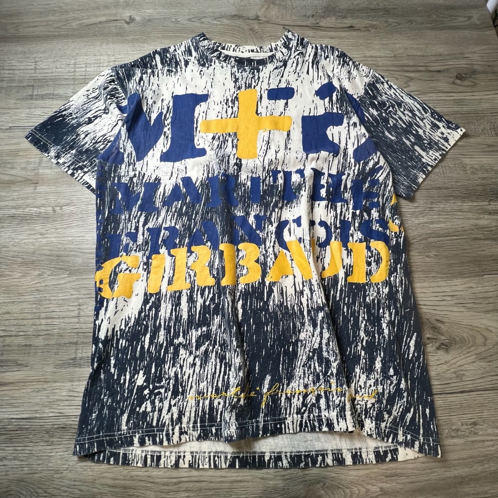 Marithe Francois Girbaud T Shirt Mens XL Blue White All Over Print Graphic Tee